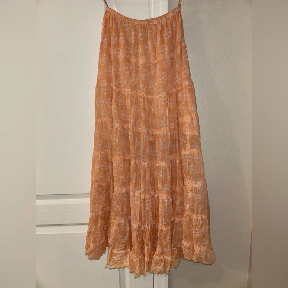 Raj Peach Tiered Peace Sign Maxi Skirt